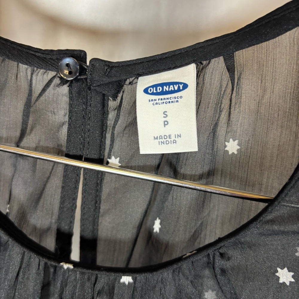 NWT Old Navy Dress Black White Stars Chiffon Lined Midi Women’s Size Small - Picture 6 of 11